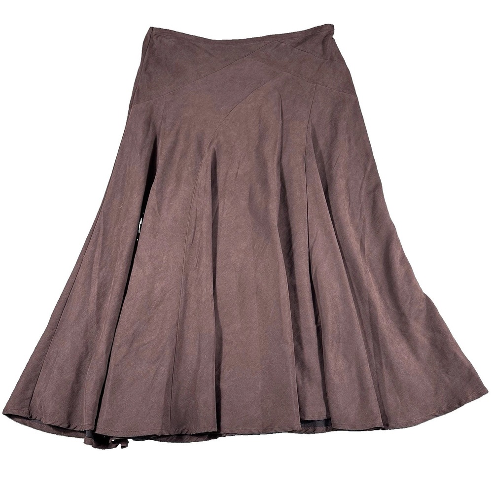 Vintage Corduroy Look Long Maxi Skirt Fall Brown Size 12 Y2K 90s A Line Zip